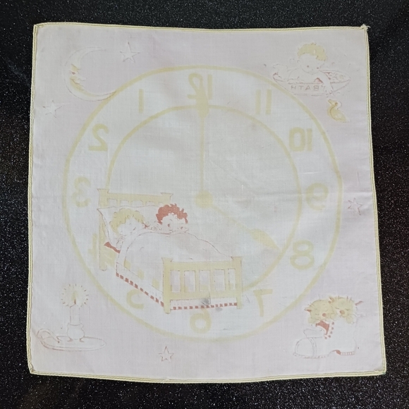 Vintage Bedtime Clock Children's Hankerchief. - Picture 2 of 6